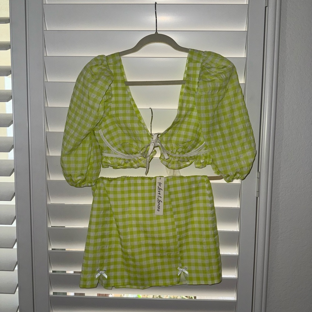 For Love And Lemons Lime Checkered Mini Skirt